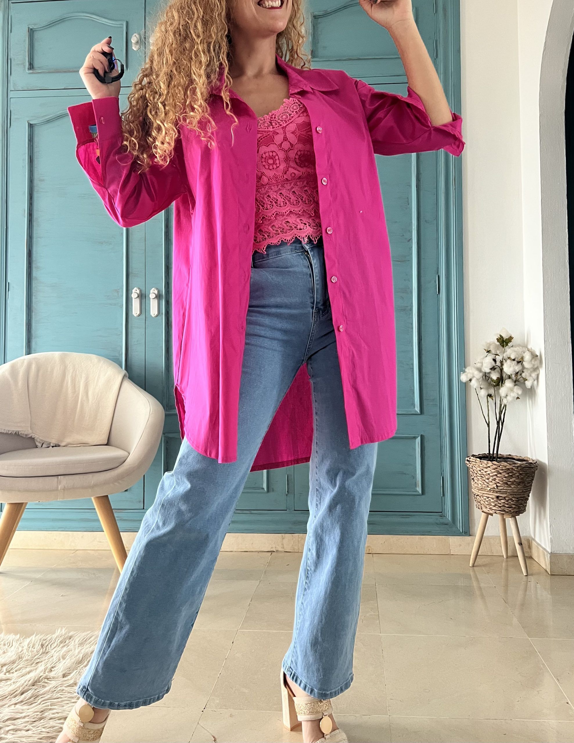 Maxi camisa rosa