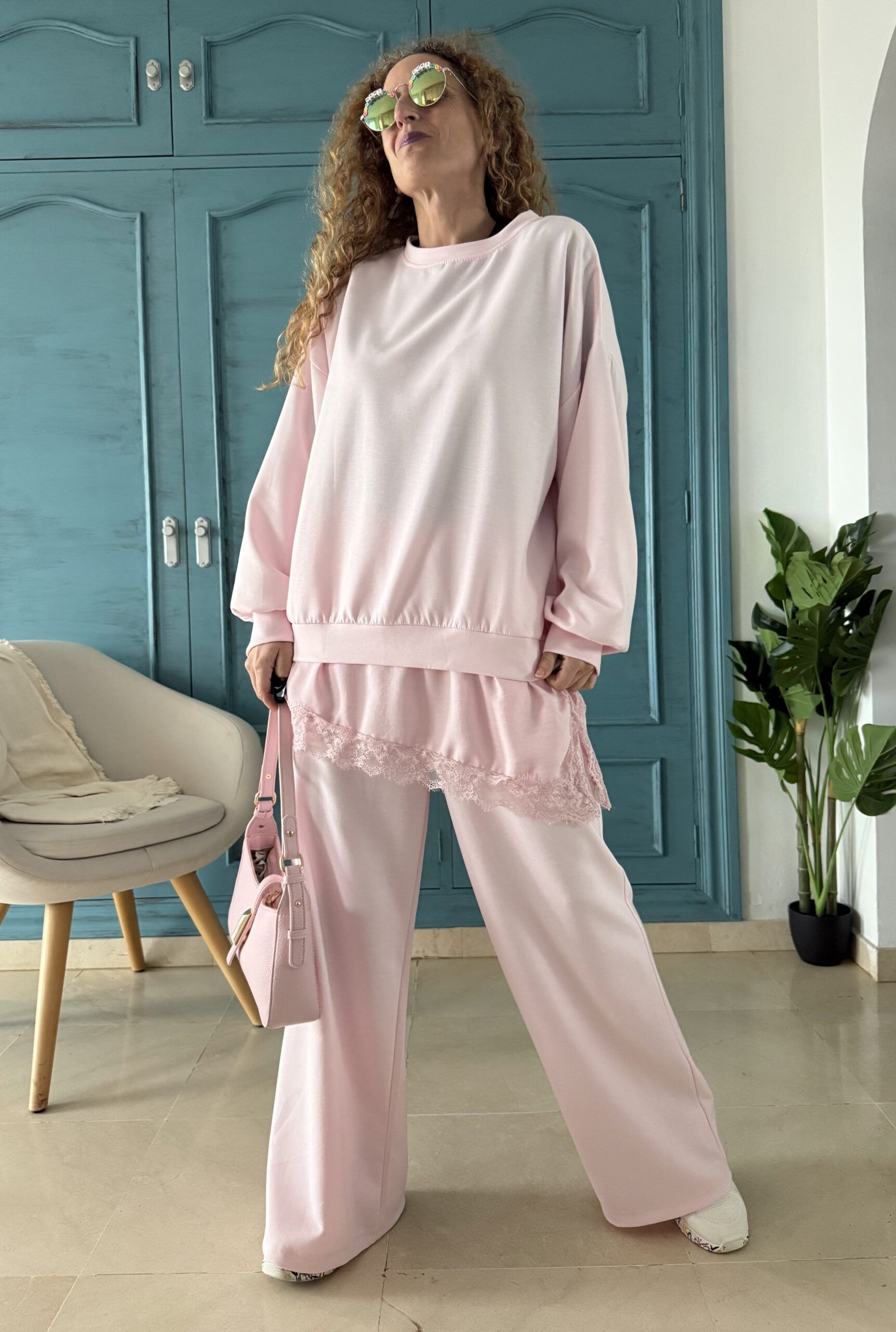 Conjunto cómodo lencera rosa