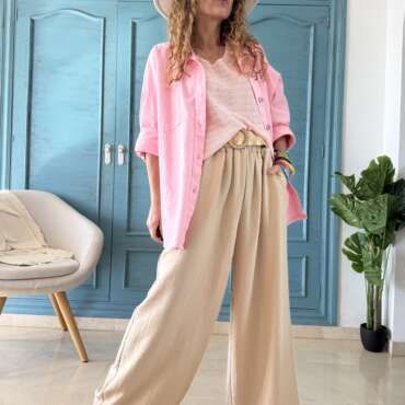 Pantalón gasa beige y cinturón