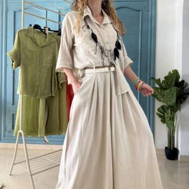Conjunto algodón 3 piezas beige