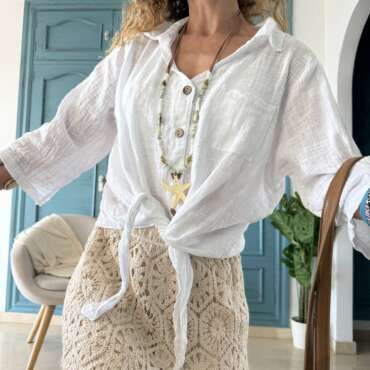 Blusa algodón nudo blanca