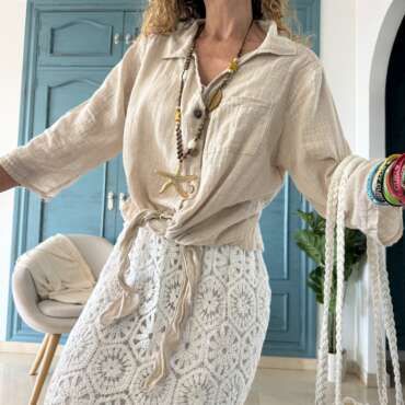 Blusa algodón nudo beige
