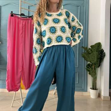 Pantalón bombacho raso azul