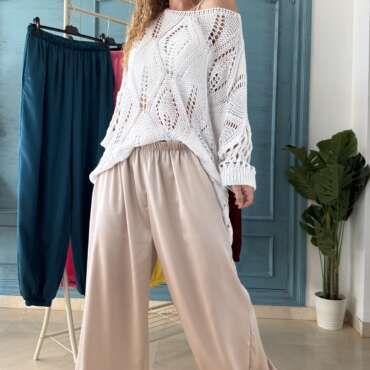 Pantalón bombacho raso beige