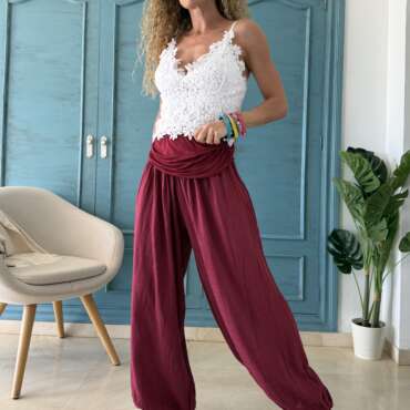 Pantalón bombacho algodón burdeos