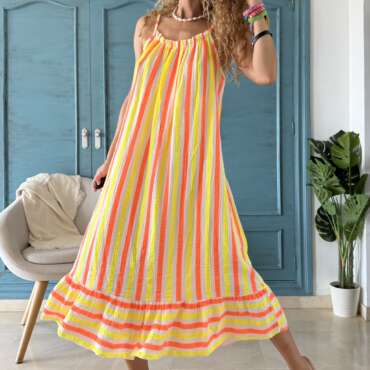 Vestido rayas corto amarillo - naranja