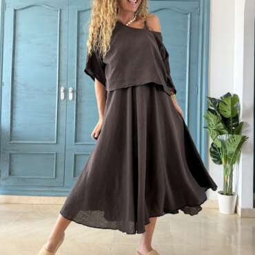 Conjunto algodón vestido y blusa chocolate