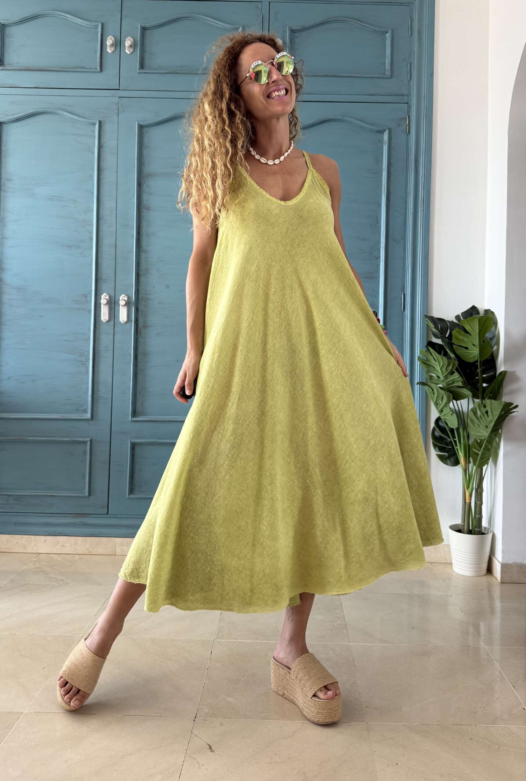 Conjunto algodón vestido y blusa lima - Imagen 2