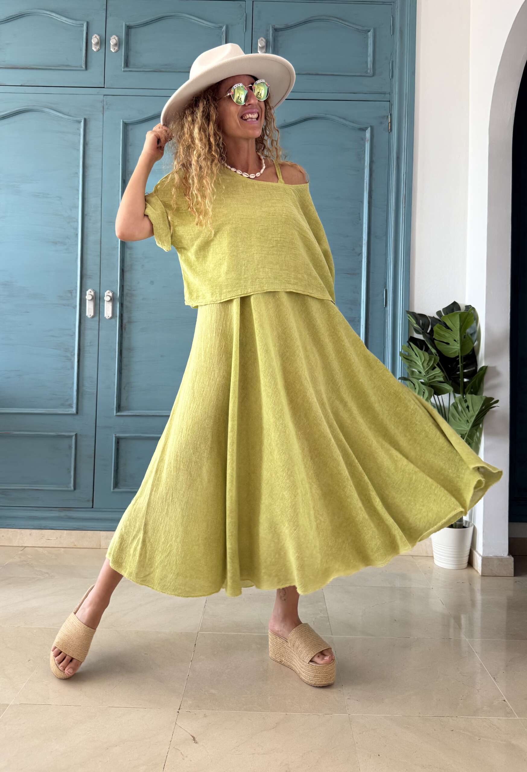 Conjunto algodón vestido y blusa lima