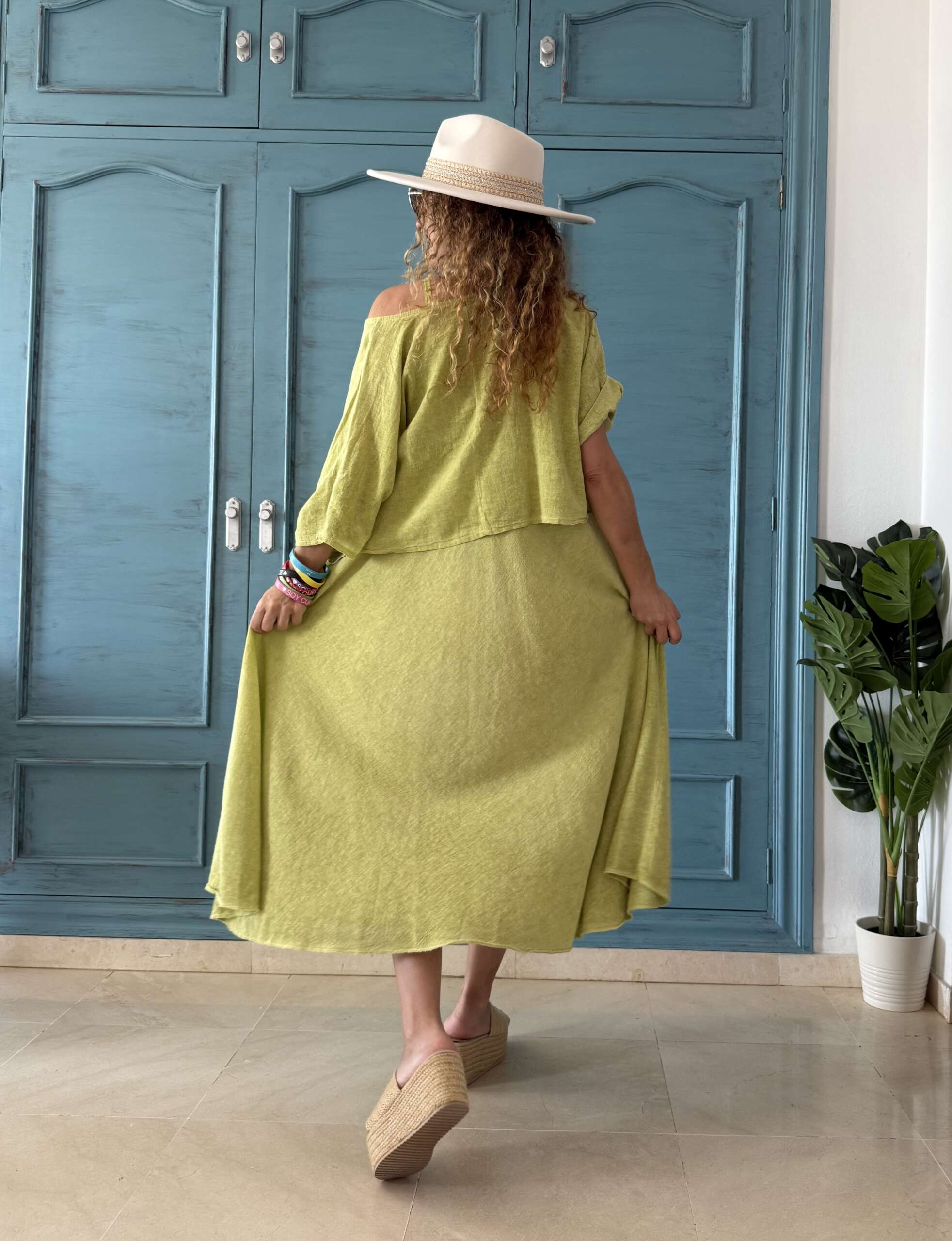 Conjunto algodón vestido y blusa lima - Imagen 3