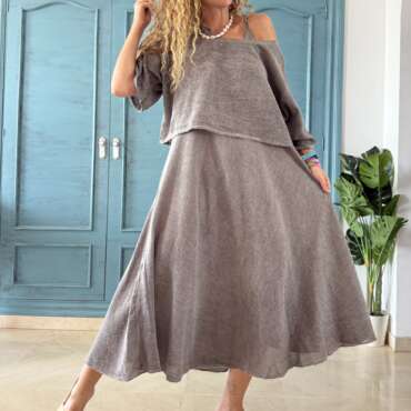Conjunto algodón vestido y blusa topo