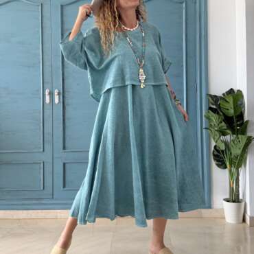 Conjunto algodón vestido y blusa océano