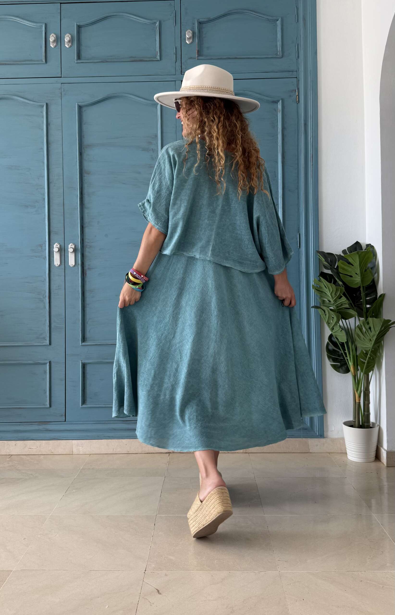 Conjunto algodón vestido y blusa océano - Imagen 3
