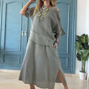 Conjunto algodón vestido y blusa red verde