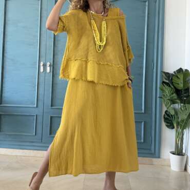 Conjunto algodón vestido y blusa red mostaza