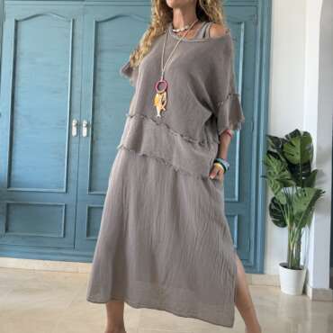 Conjunto algodón vestido y blusa red topo
