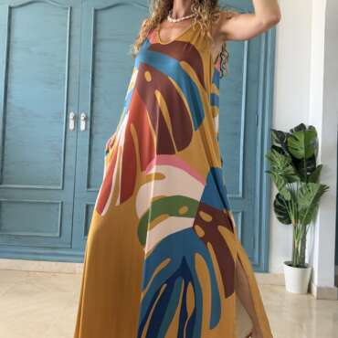 Vestido licra fría paraíso mostaza