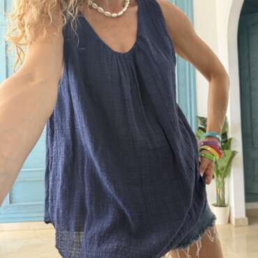 Top evasé azul marino
