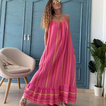 Vestido étnico largo rosa