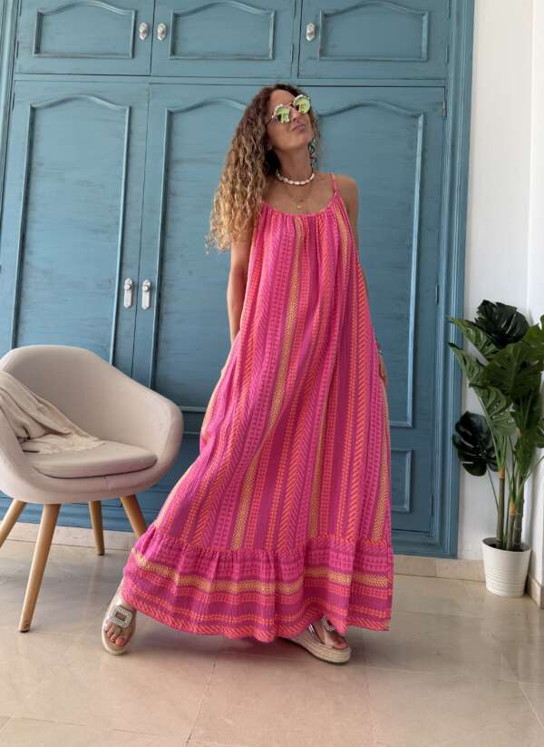 Vestido étnico largo rosa