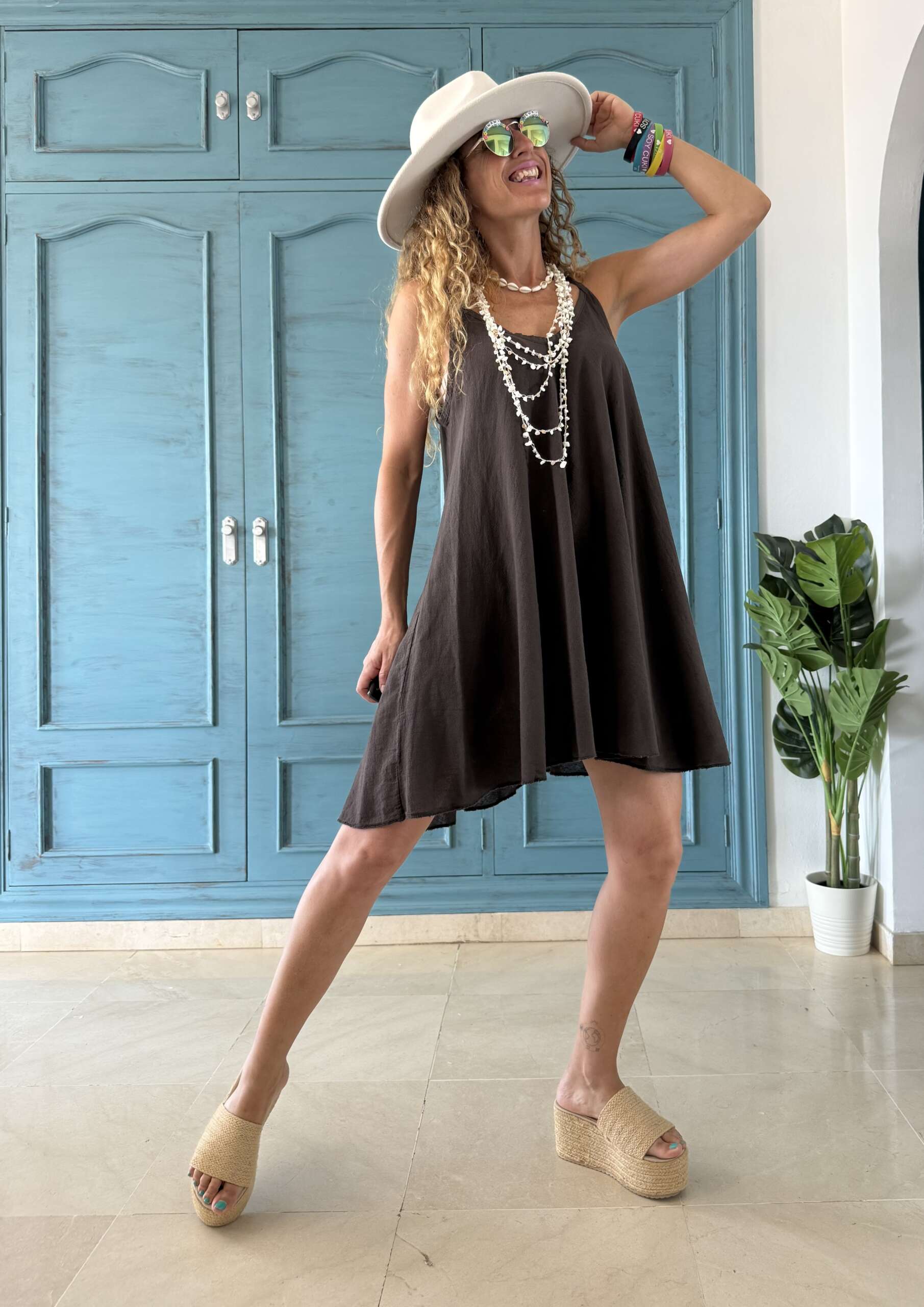 Vestido algodón corto chocolate