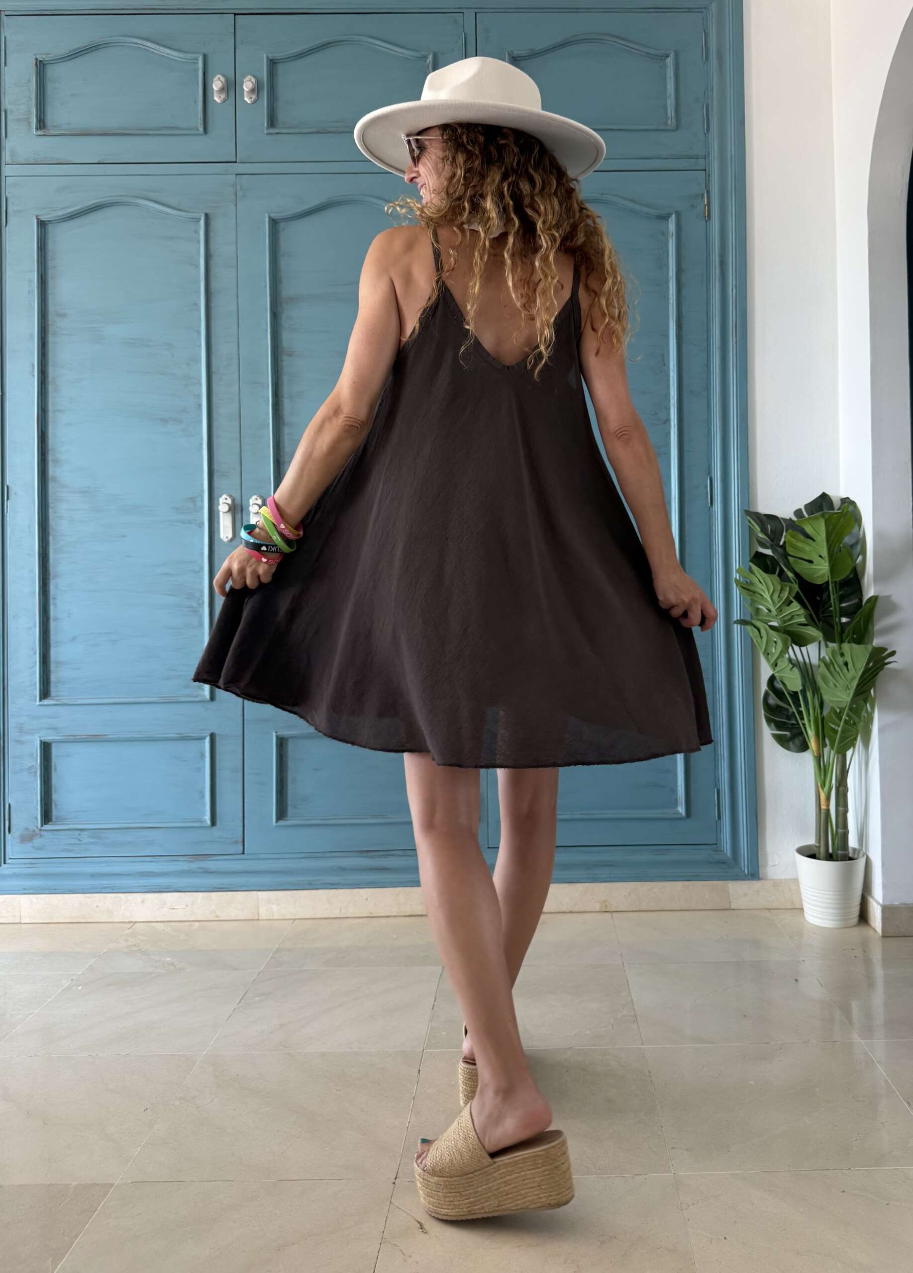 Vestido algodón corto chocolate - Imagen 2