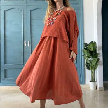 Conjunto algodón vestido y blusa contraste caldera