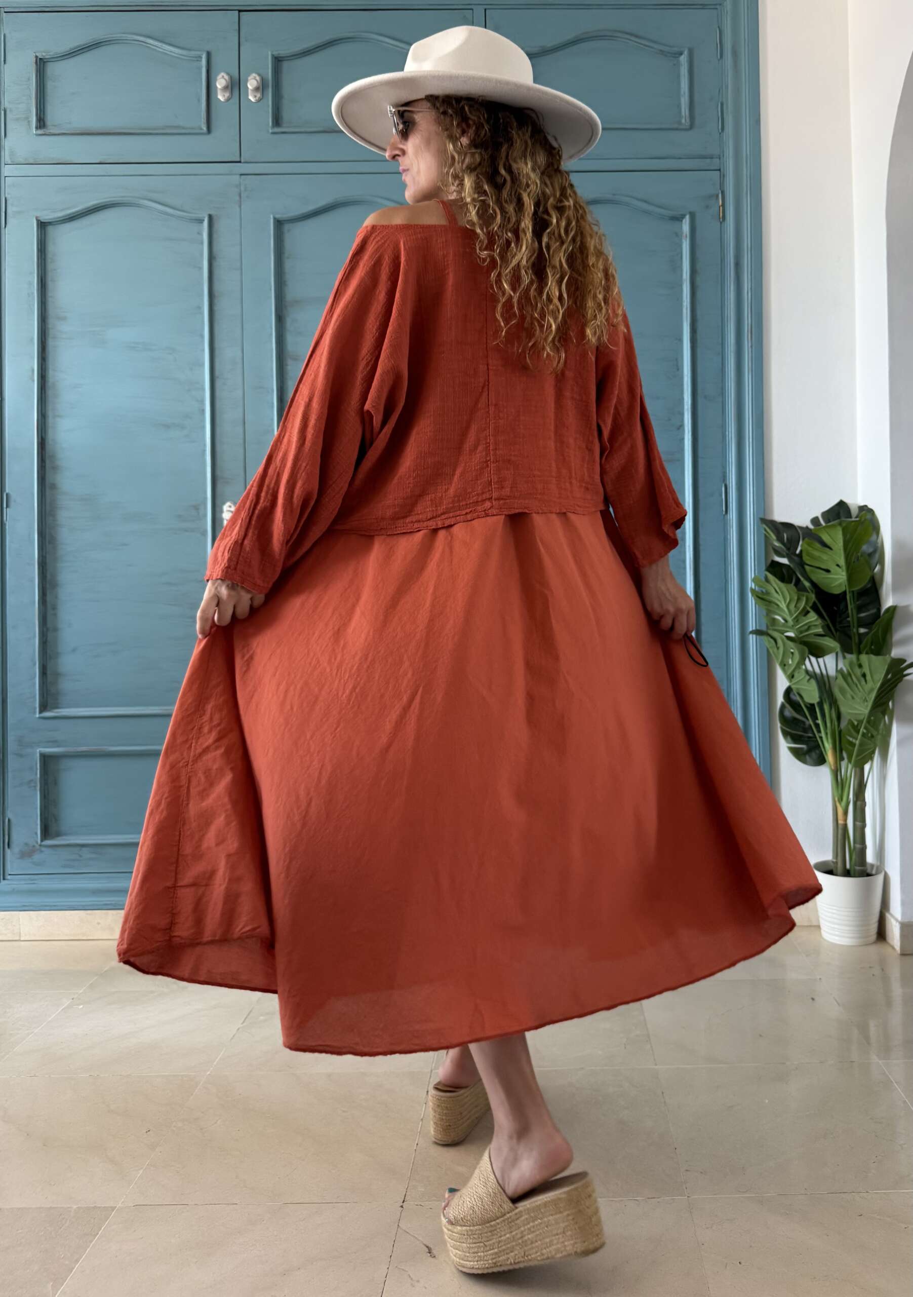 Conjunto algodón vestido y blusa contraste caldera - Imagen 3