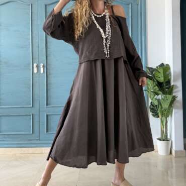 Conjunto algodón vestido y blusa contraste chocolate