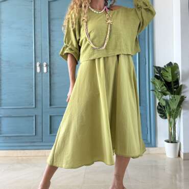 Conjunto algodón vestido y blusa contraste lima