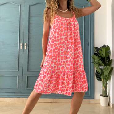 Vestido leo flúor rosa / naranja