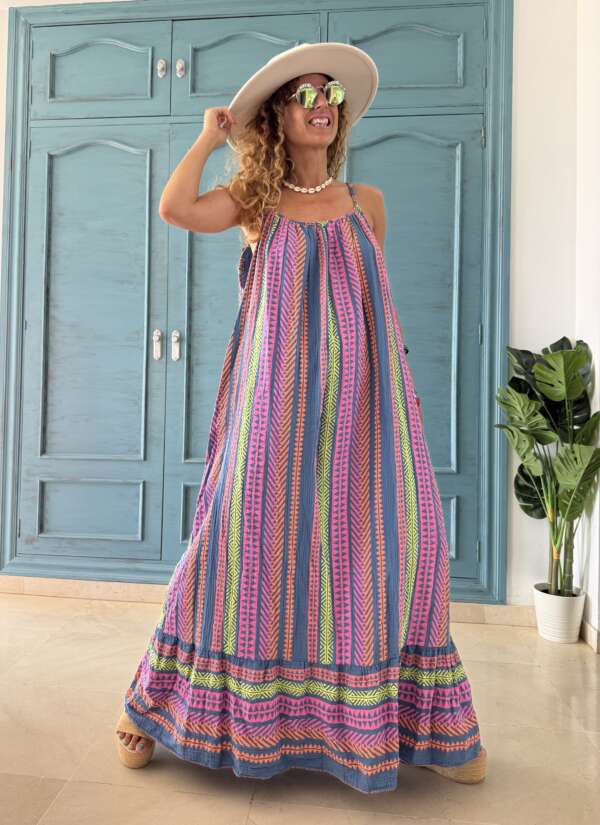 Vestido étnico largo azul