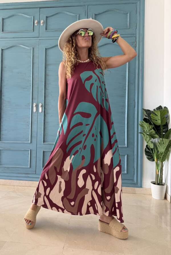 Vestido licra fría selva granate