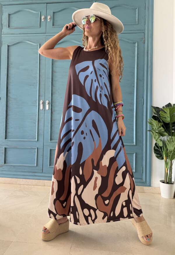 Vestido licra fría selva chocolate
