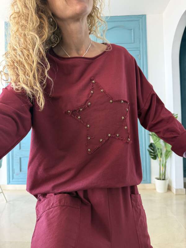 Sudadera estrella granate