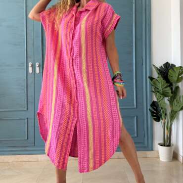Vestido camisero étnico rosa