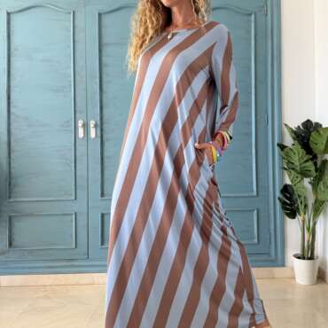 Vestido licra rayas azul- chocolate