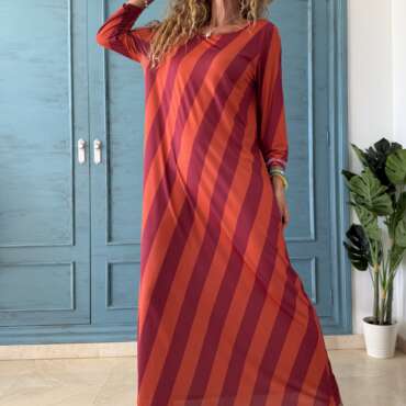 Vestido licra rayas naranja - granate