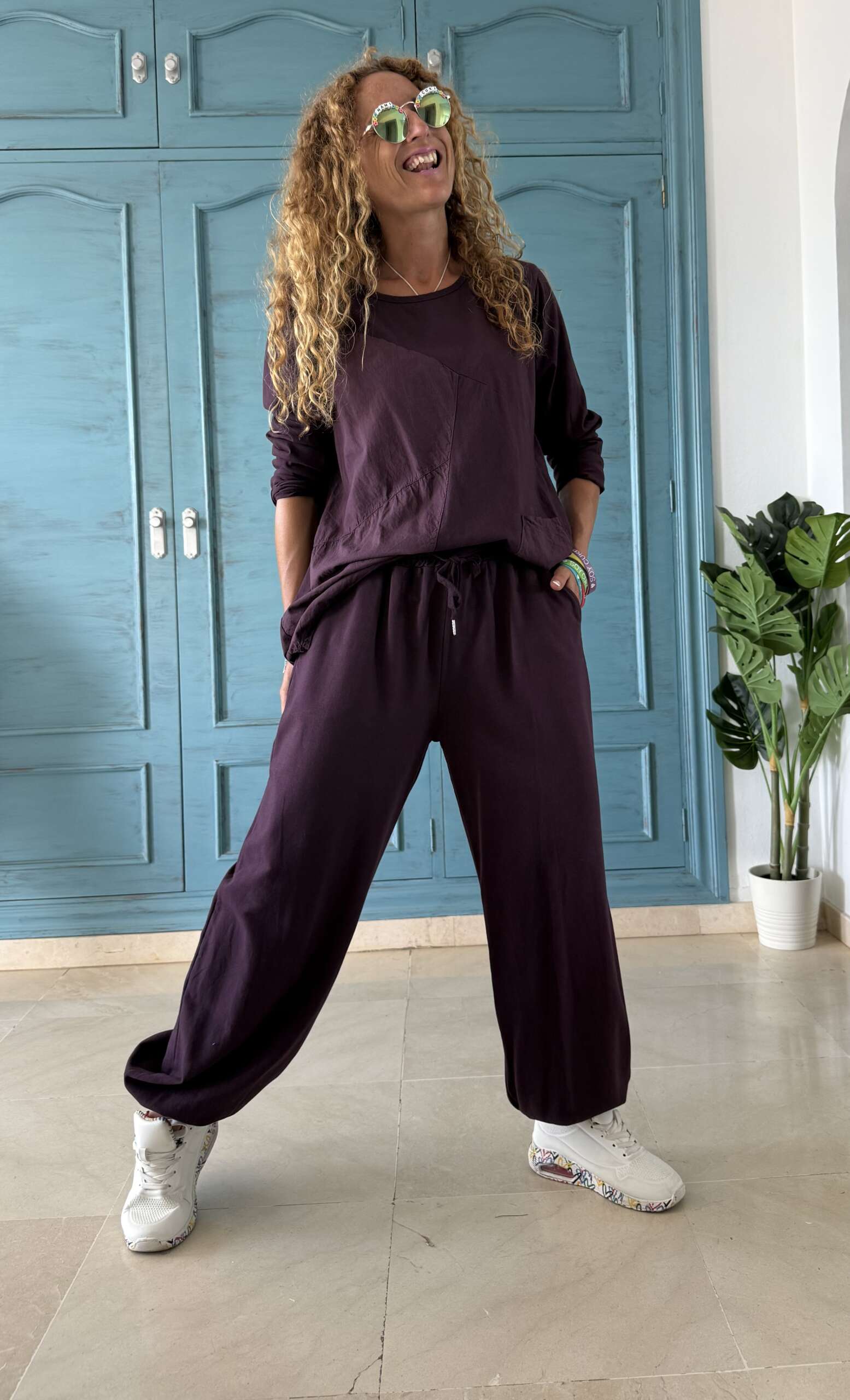 Conjunto algodón sport berenjena