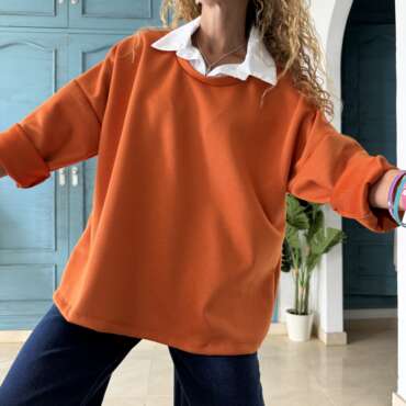 Sudadera cuello camisa naranja