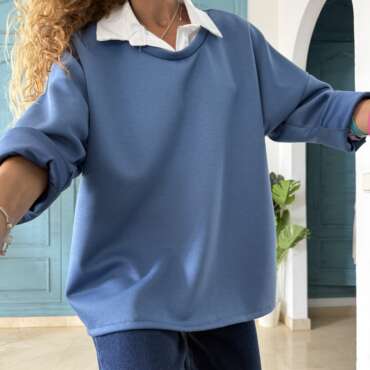 Sudadera cuello camisa azul