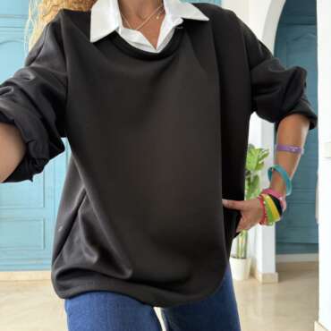 Sudadera cuello camisa negra