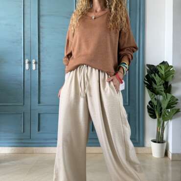 Pantalón bombacho traje beige