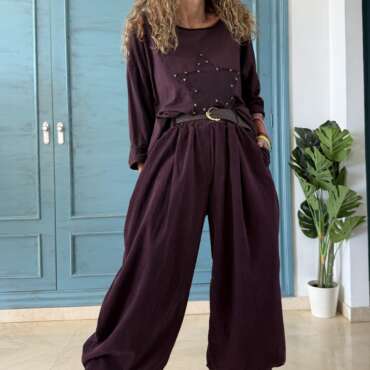 Pantalón bombacho micro pana púrpura