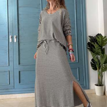 Conjunto punto rayas verde y blanca