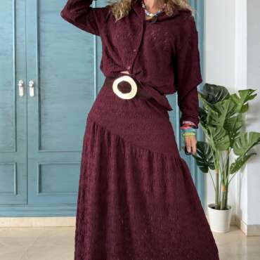 Conjunto guipur granate