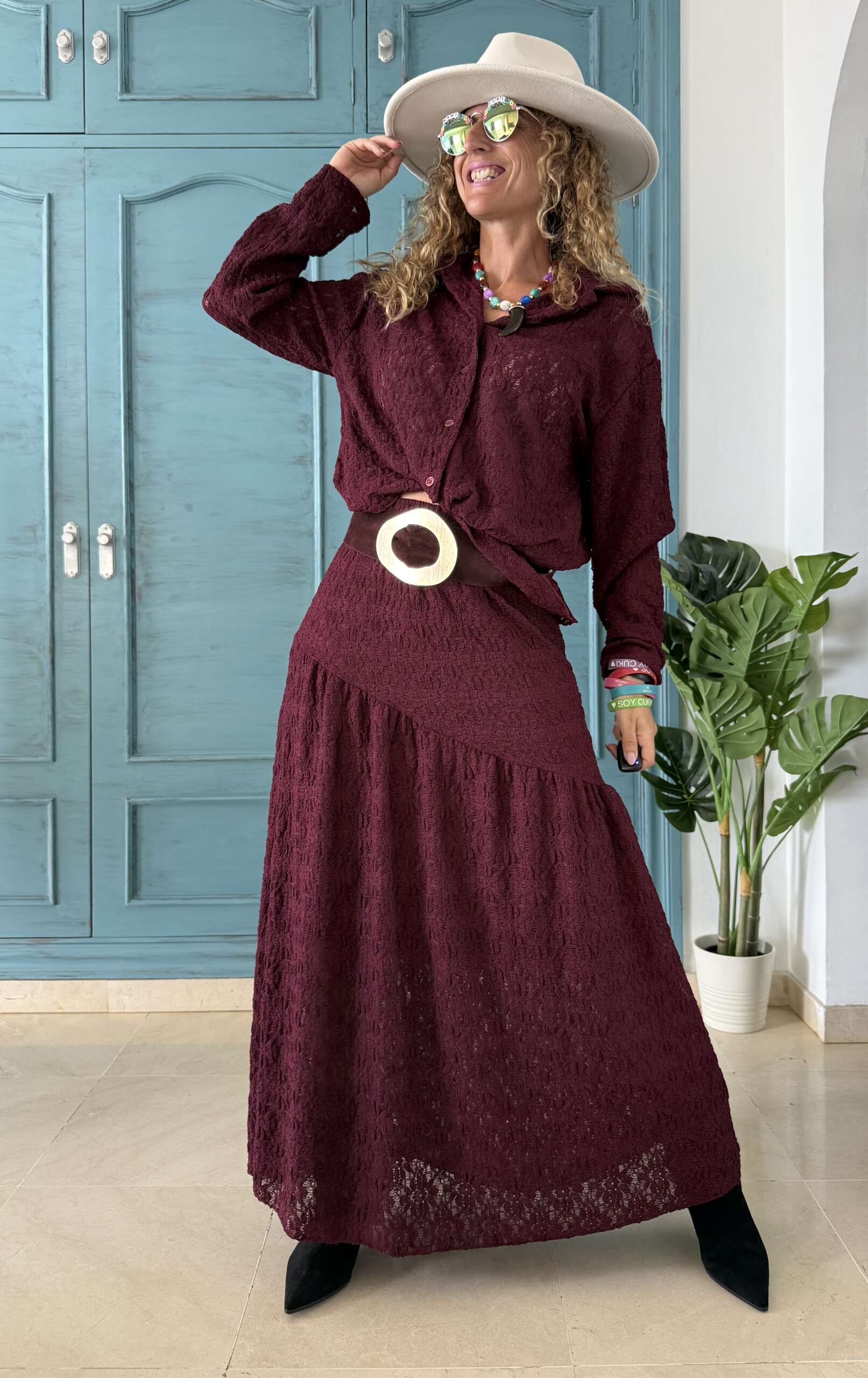 Conjunto guipur granate