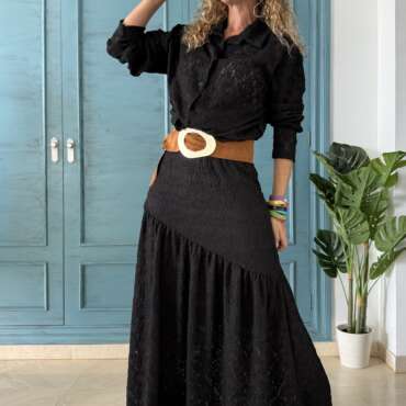 Conjunto guipur negro