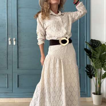 Conjunto guipur beige