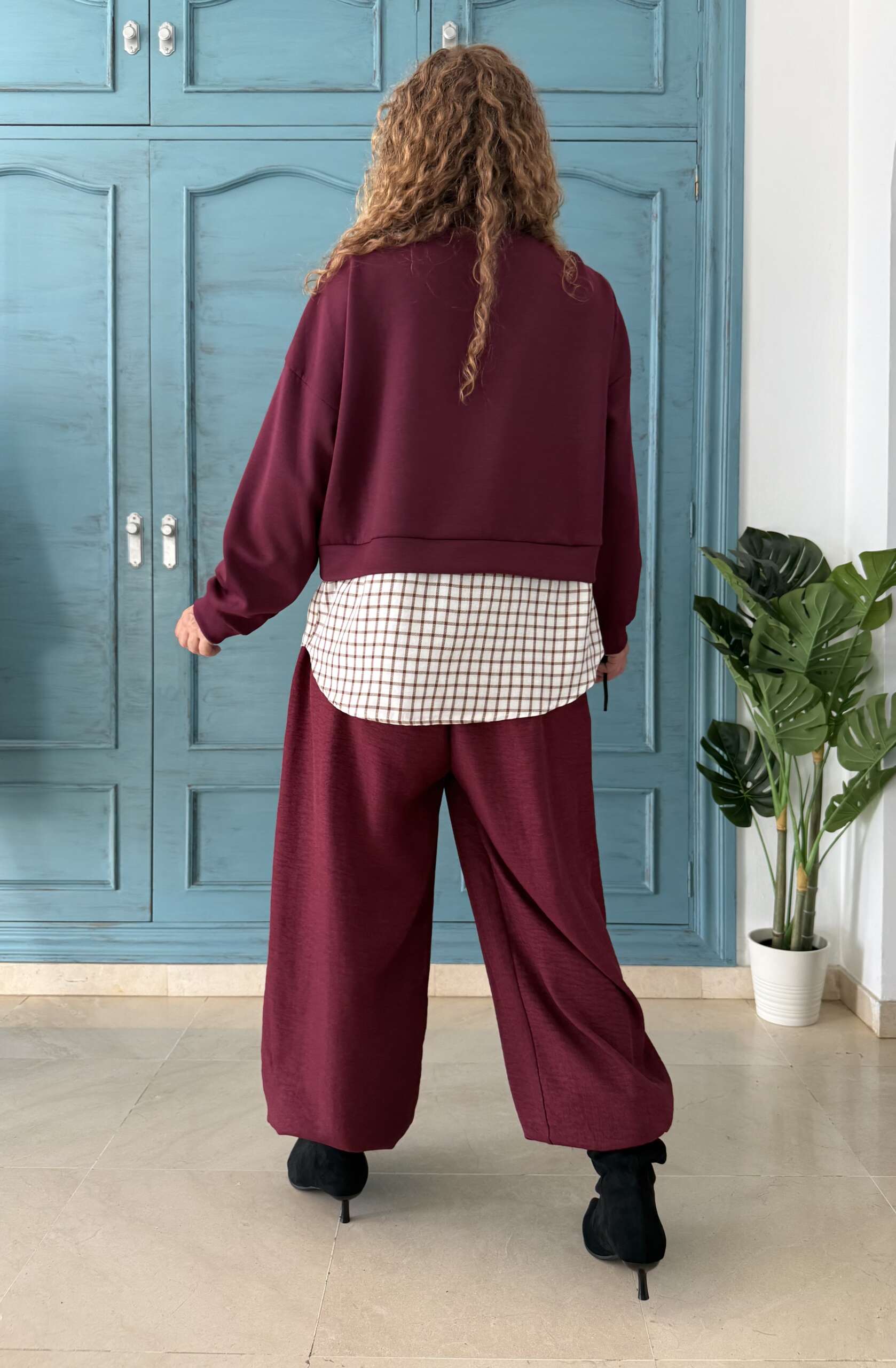 Sudadera bajo camisa cuadros granate - Imagen 3